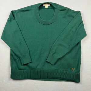 Michael Kors Women's Small Emerald Green Ribbed Knit Pullover Crewneck Sweater